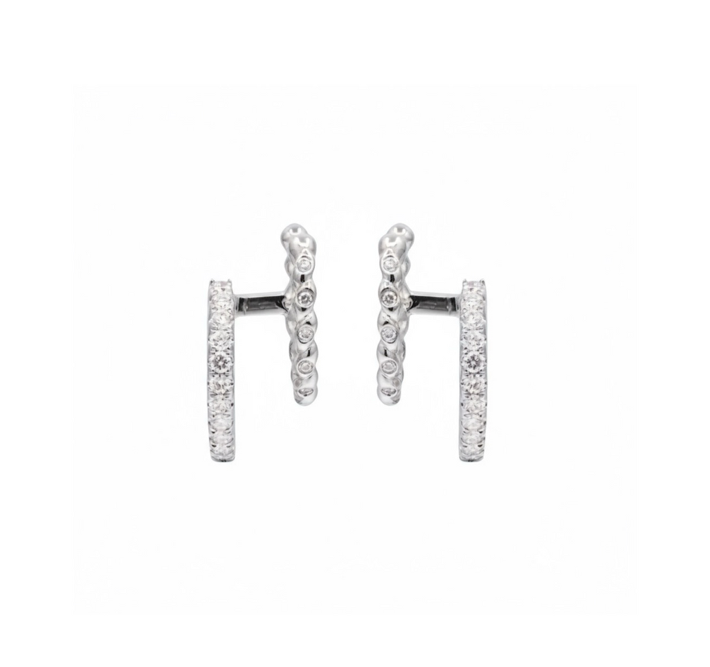 Double Diamond Hoops in 14K White Gold