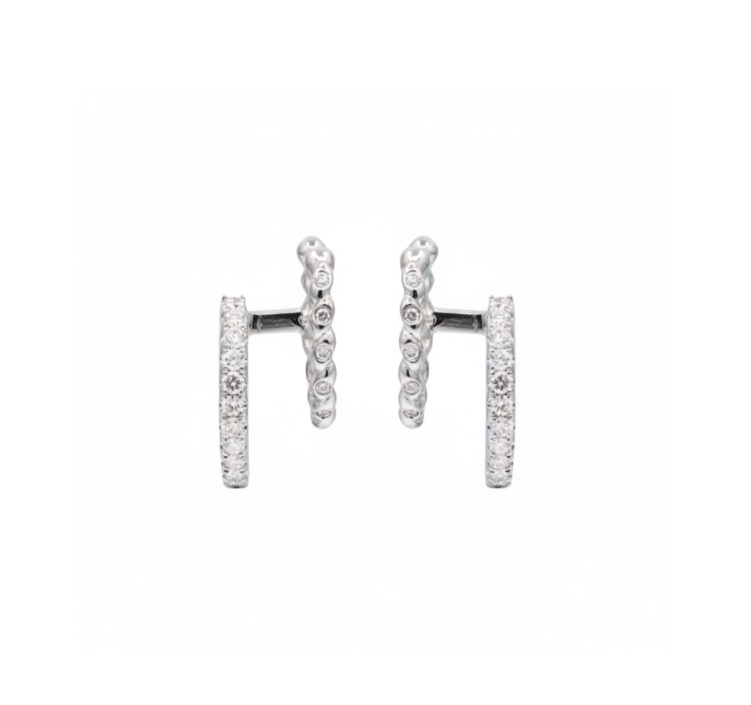 Double Diamond Hoops in 14K White Gold