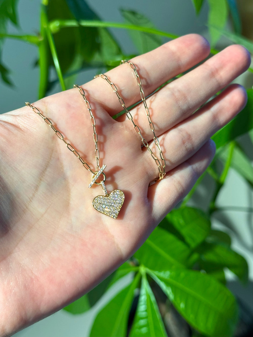Diamond Heart Toggle Necklace in 18K Yellow Gold – 0.47 CTW Natural Diamonds