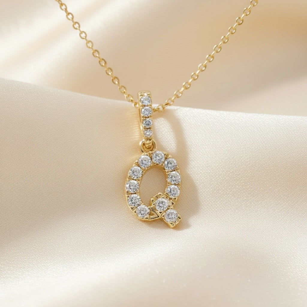 Diamond Initial “Q” Necklace in 14K Yellow Gold – 0.12 CTW Natural Diamonds