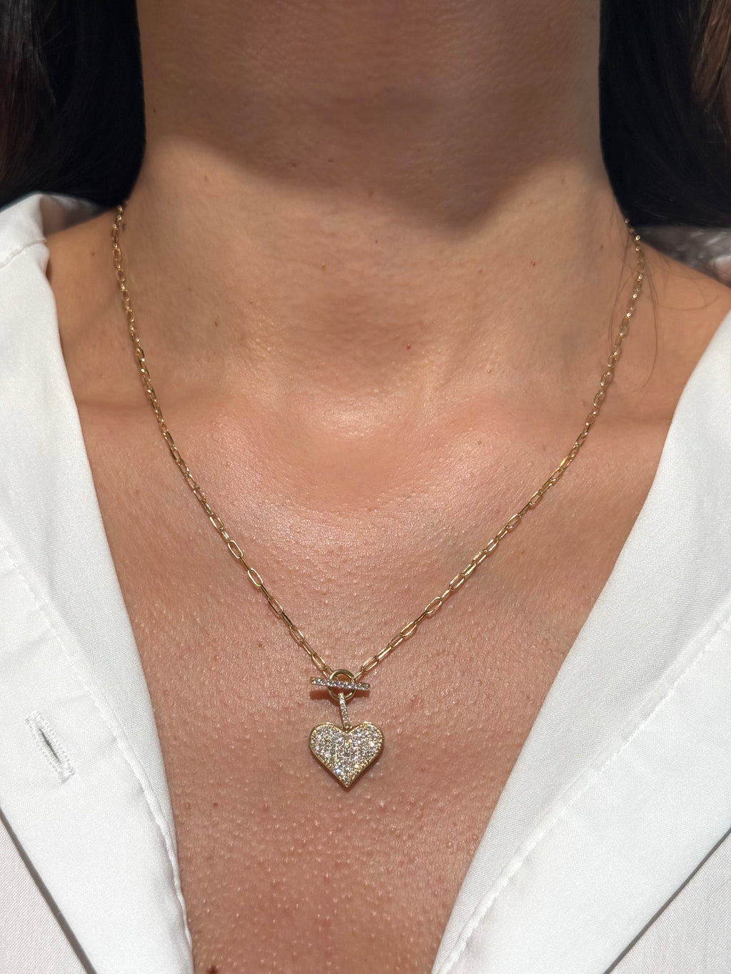 Diamond Heart Toggle Necklace in 18K Yellow Gold – 0.47 CTW Natural Diamonds