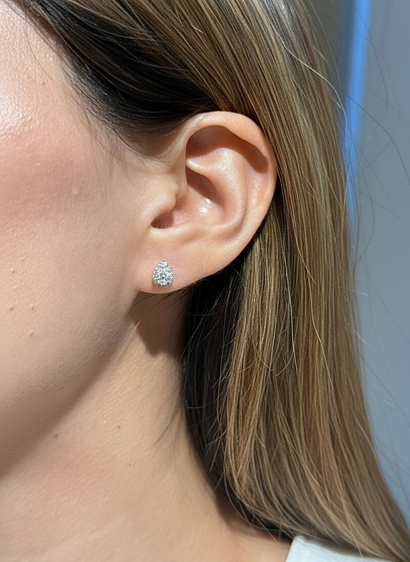 Pear Shape Diamond Earrings Studs in 14K White Gold