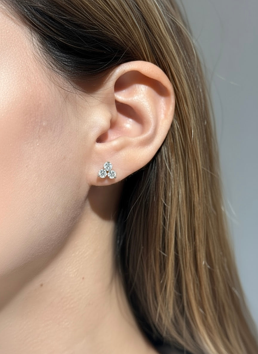 Trio Diamond Studs in 14K White Gold