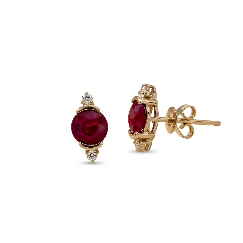 Ruby & Diamond Stud Earrings in 14K Yellow Gold – 1.13 CT Ruby Fine Jewelry