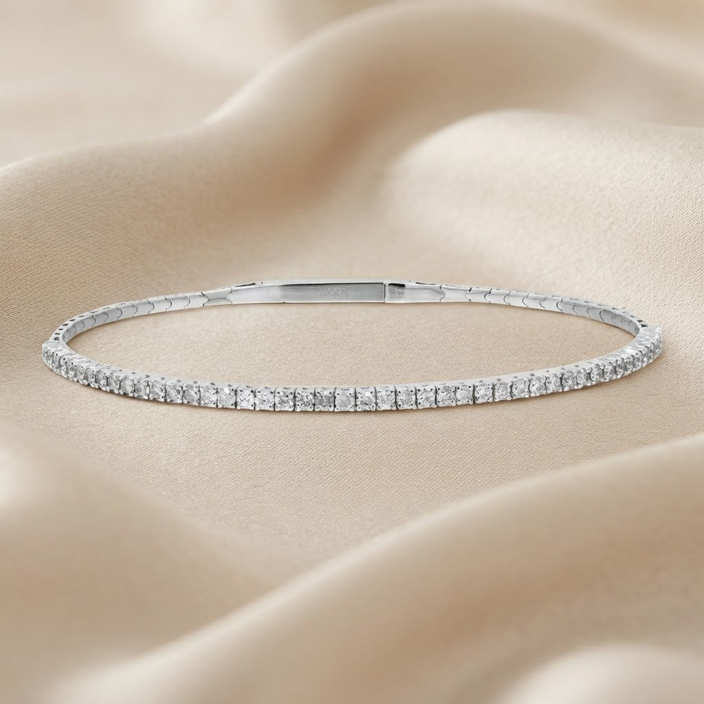 Flexible Diamond Bangle Bracelet in 14K White Gold – .95 CTW Natural Diamonds