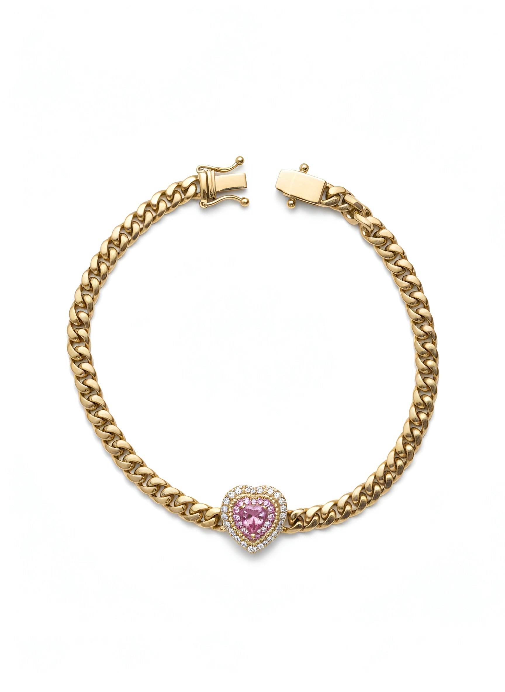 Heart Pink Sapphire & Diamond Bracelet in 14K Yellow Gold – Romantic Fine Jewelry