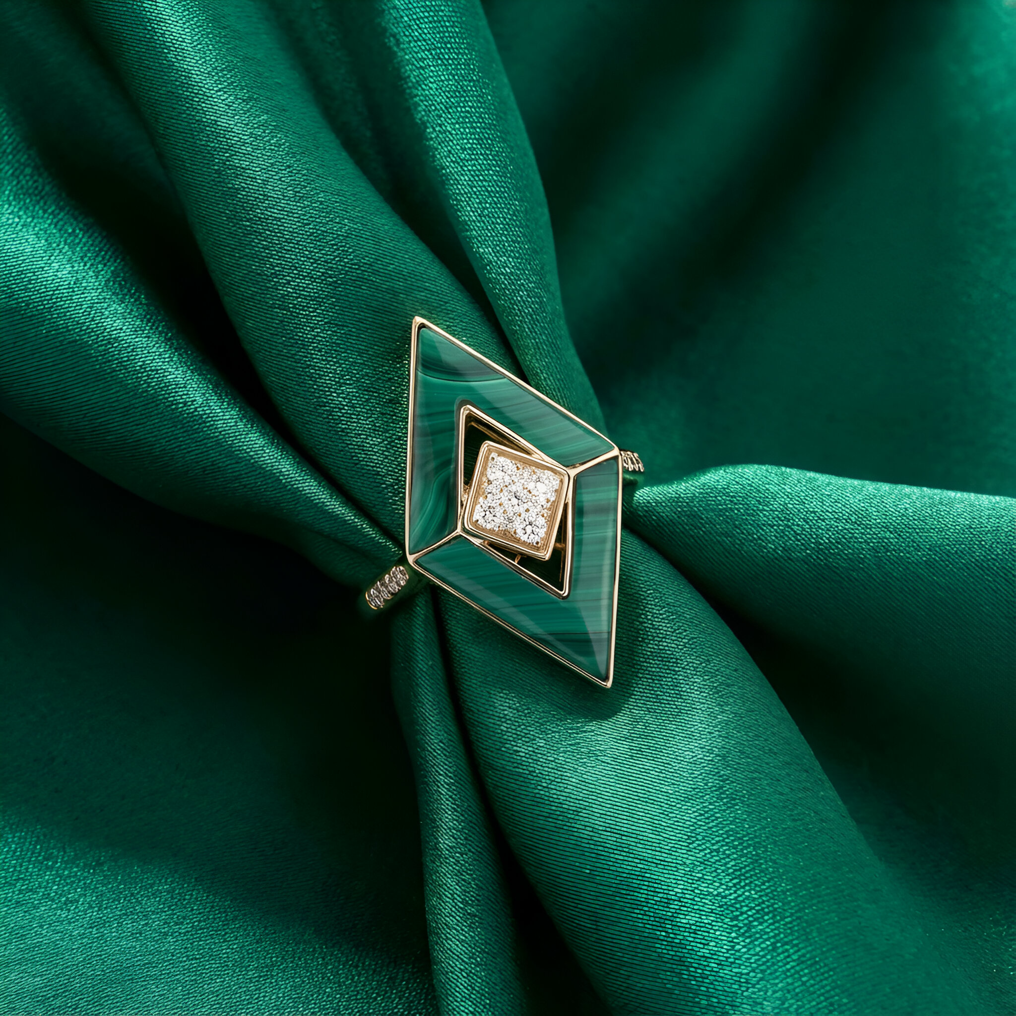 Malachite Diamond Ring in 14K Yellow Gold
