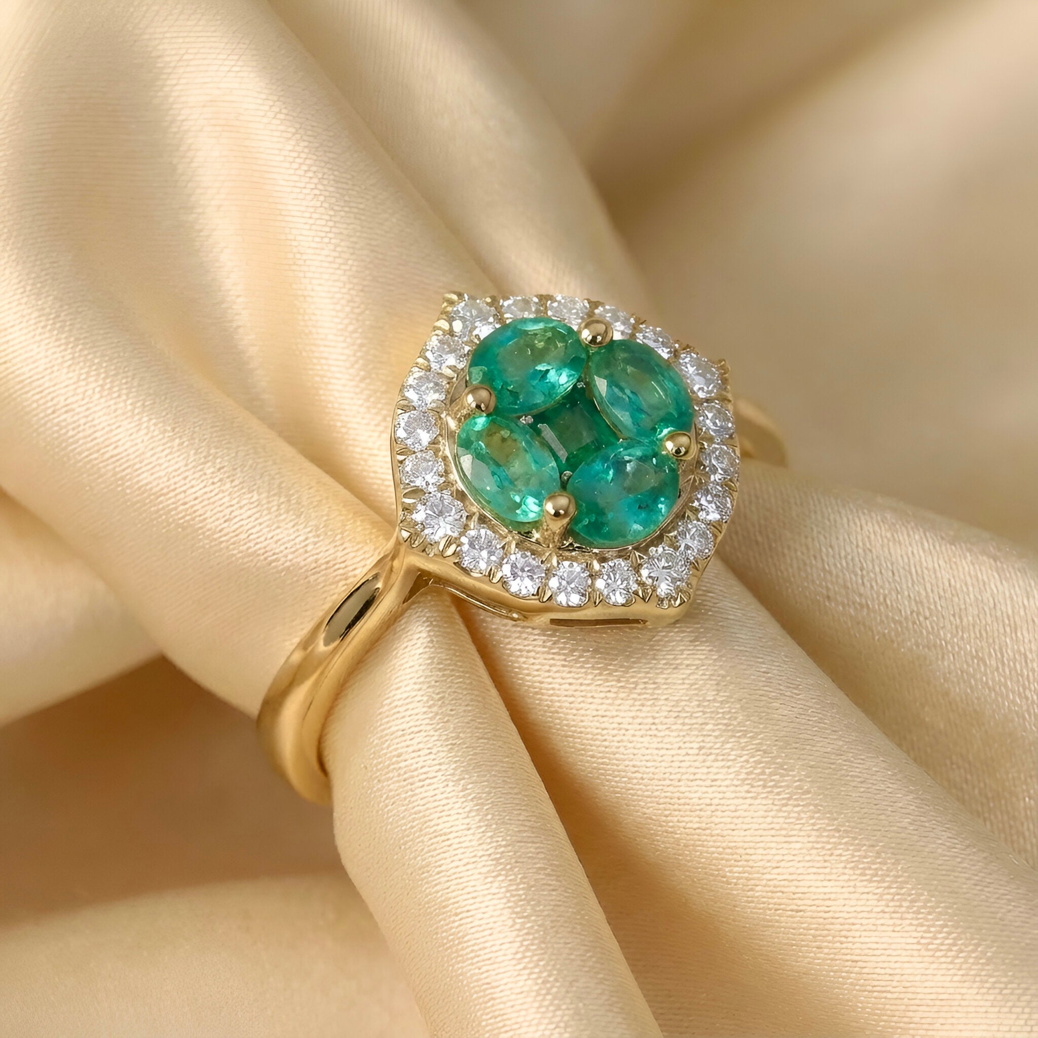 Diamond Emerald Ring in 14K Yellow Gold
