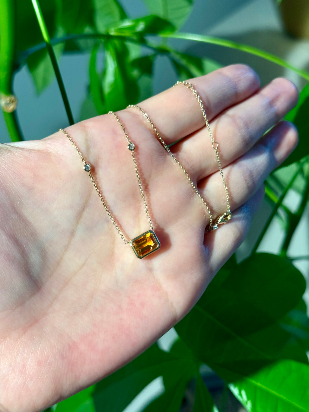 Emerald-Cut Citrine & Diamond Pendant Necklace in 14K Yellow Gold – 1.53 CT Citrine