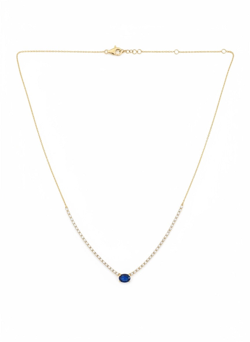 Oval Sapphire & Diamond Station Necklace in 14K Yellow Gold – 1.15 CT Natural Sapphire