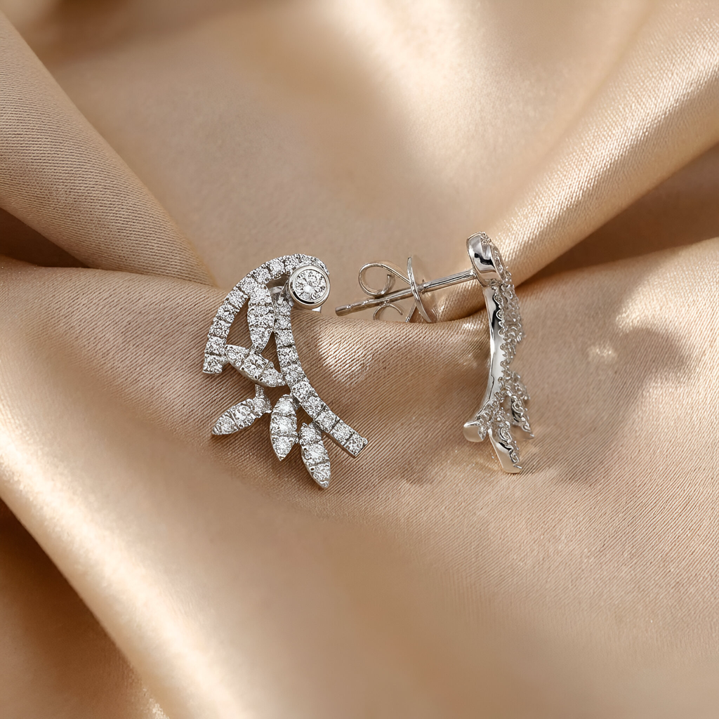 Floral Diamond Stud Earrings in 18k White Gold