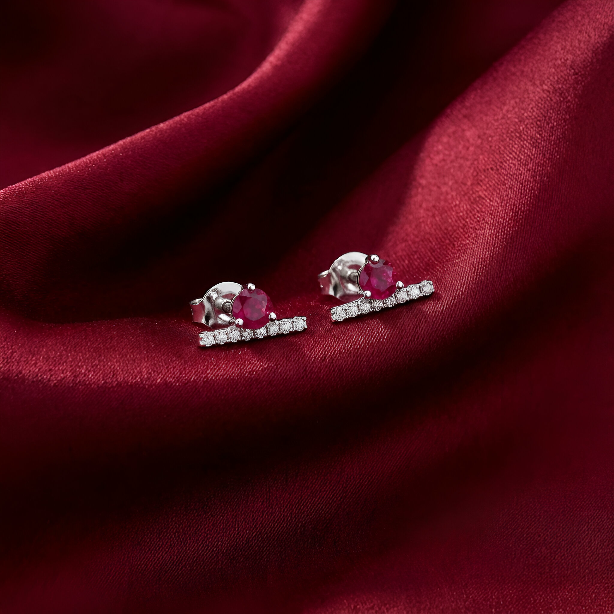 Diamond Ruby Earrings in 14K White Gold