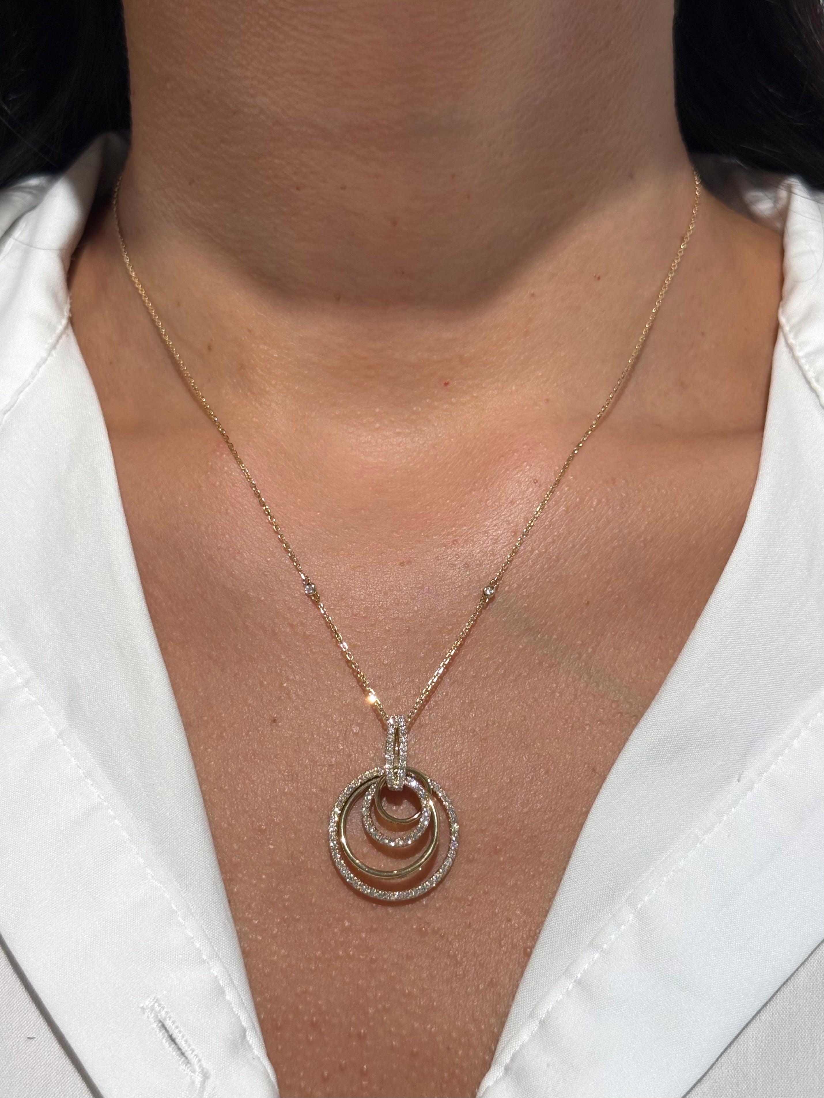 Double Diamond Hoop Necklace in 14K Yellow Gold – 0.73 CTW Modern Fine Jewelry