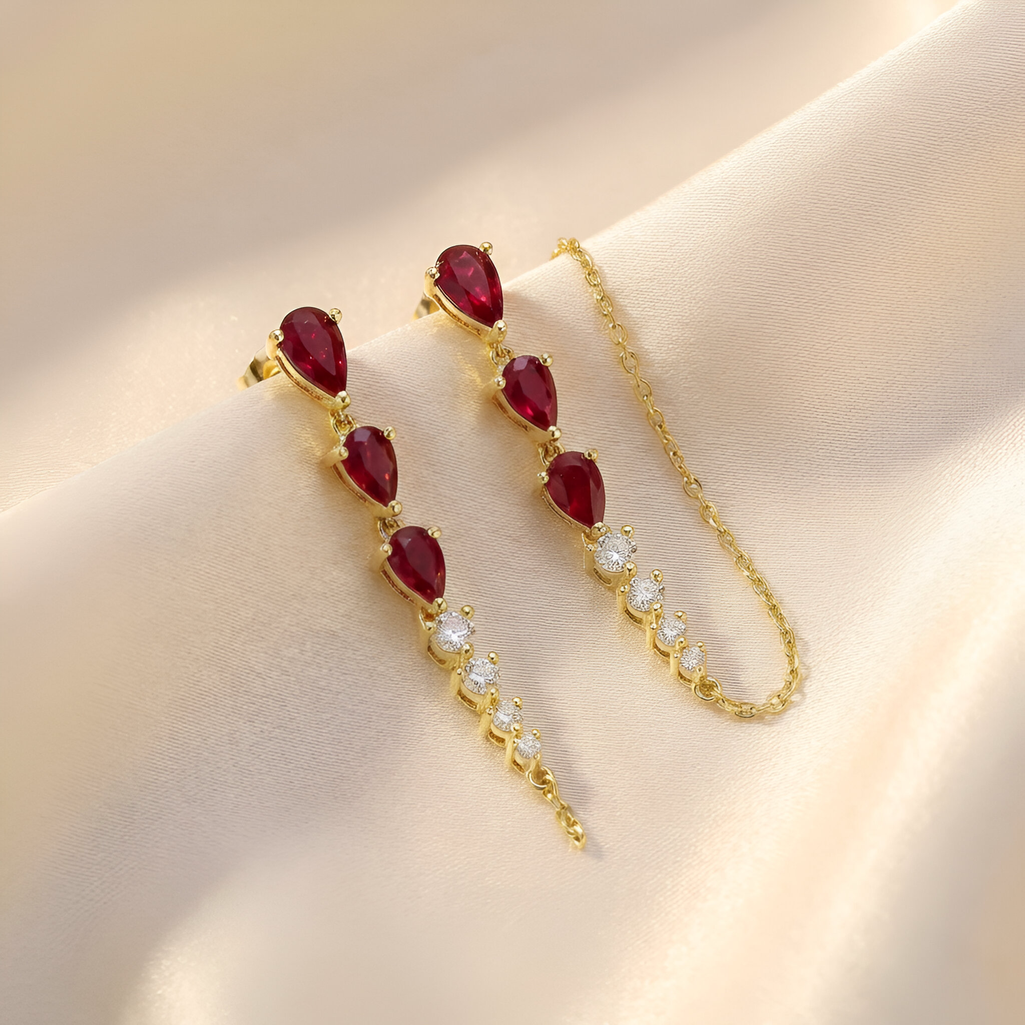 Diamond Ruby Earrings in 14K Yellow Gold