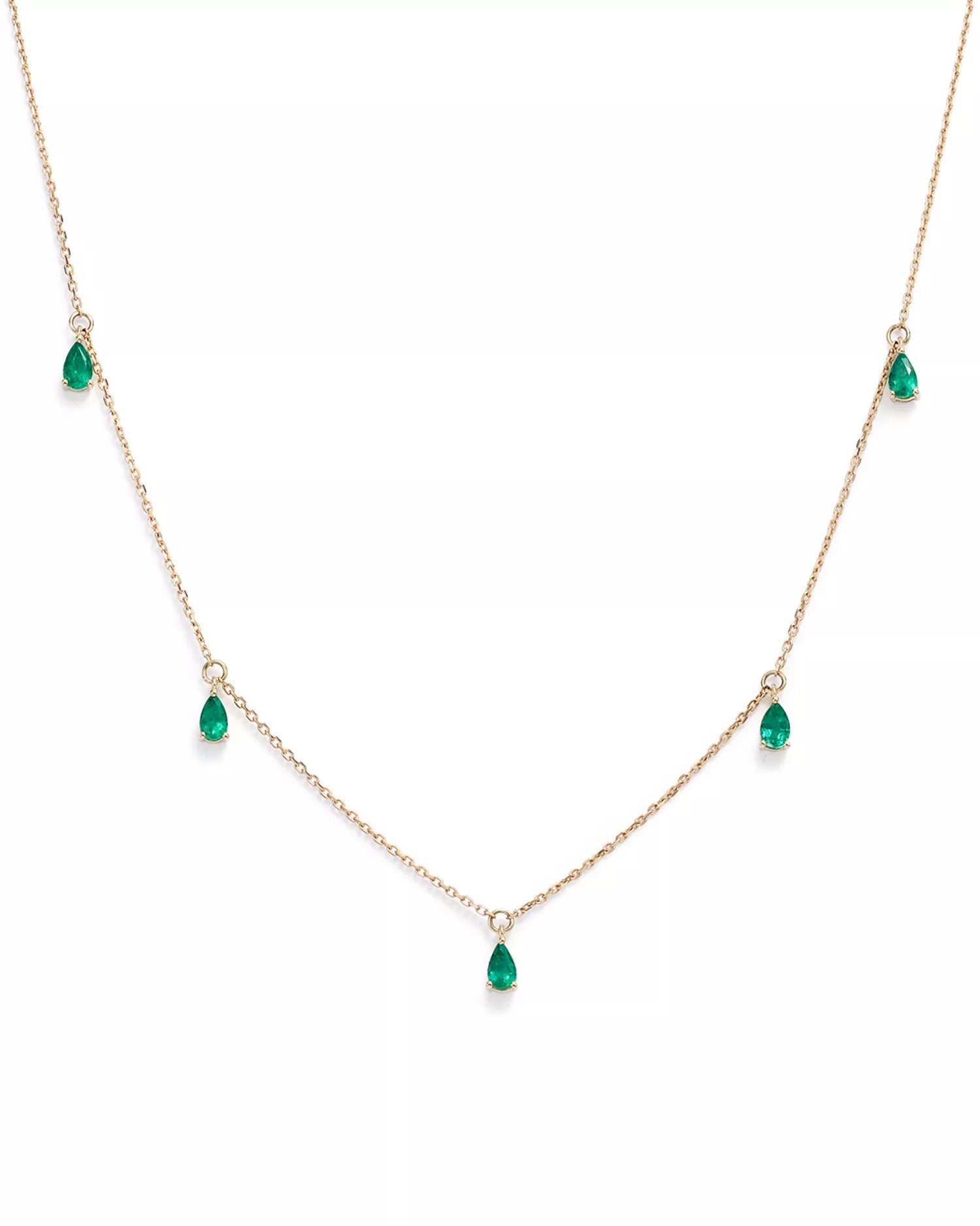 Radiant Emerald Teardrop Necklace in 14K Yellow Gold