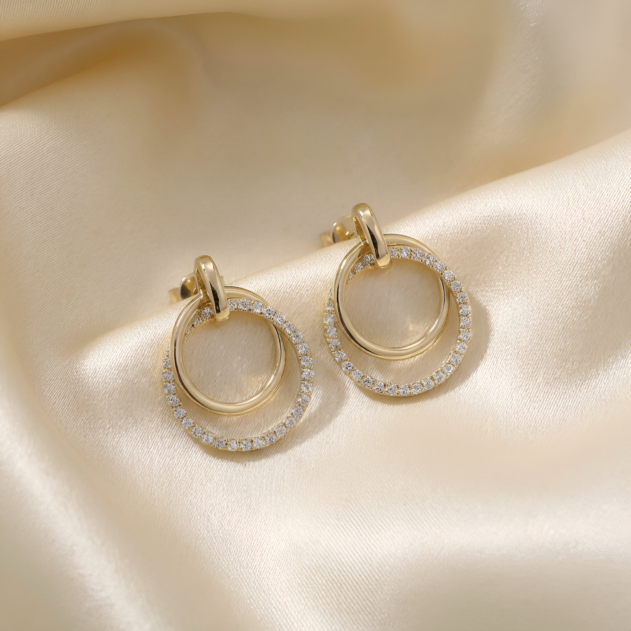 Double Diamond Hoops in 14K Yellow Gold