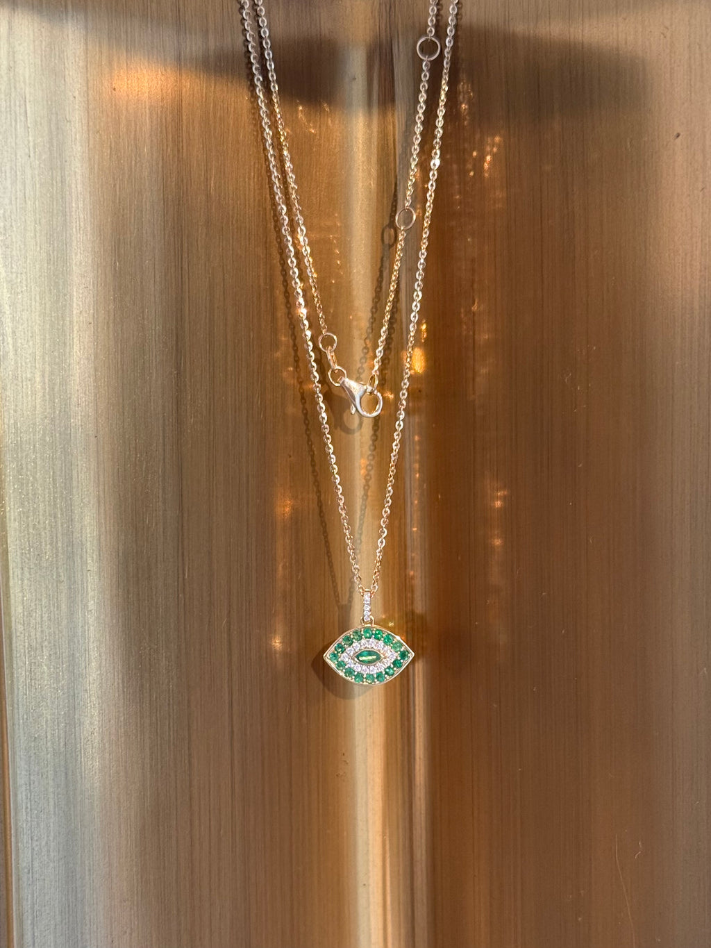 Evil Eye Emerald & Diamond Necklace in 14K Yellow Gold – Protective Fine Jewelry