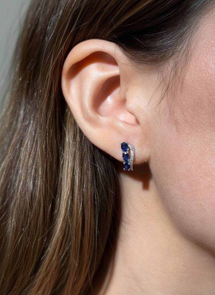 Diamond Sapphire Earrings in 14k White Gold