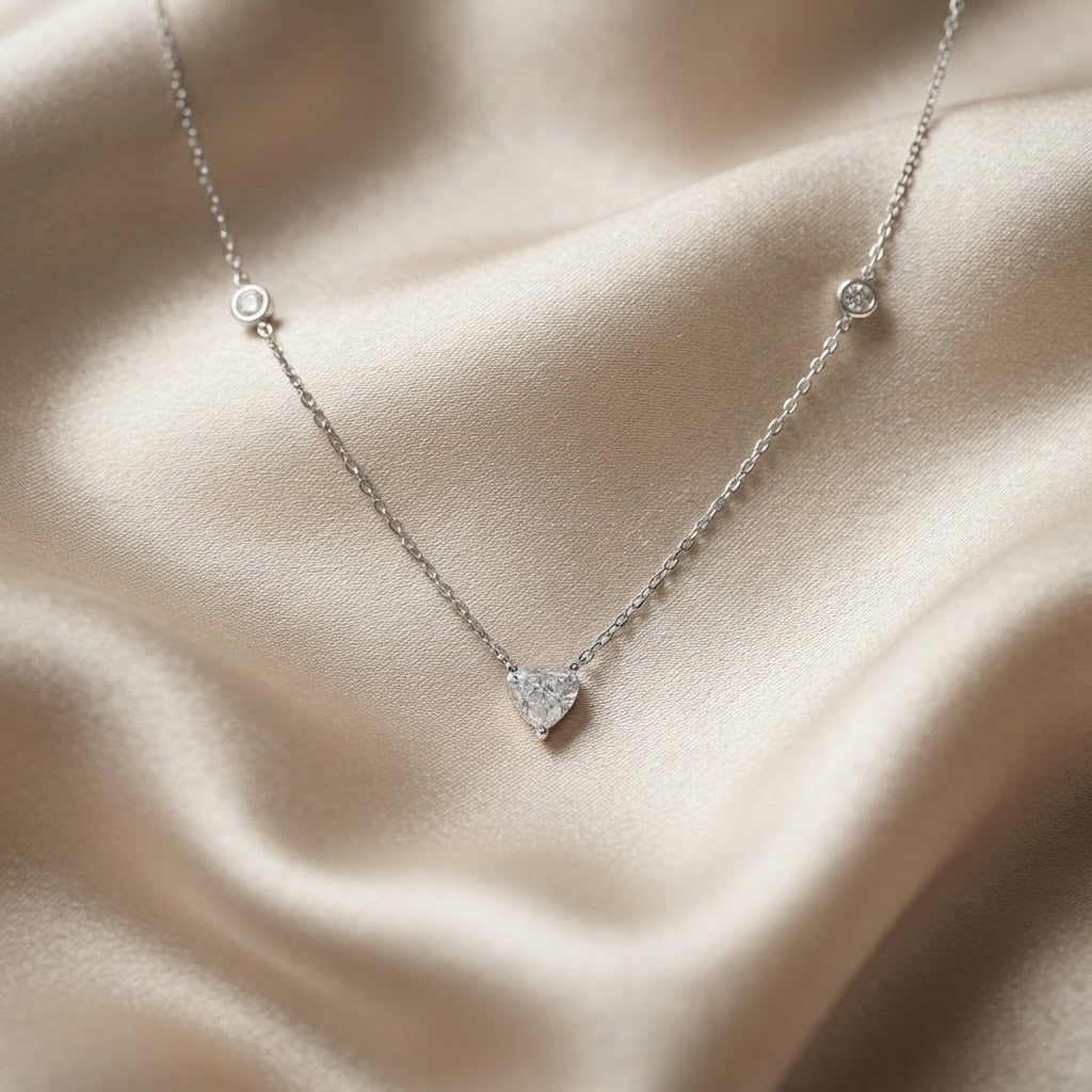 Heart Shape Diamond Necklace on 18K White Gold
