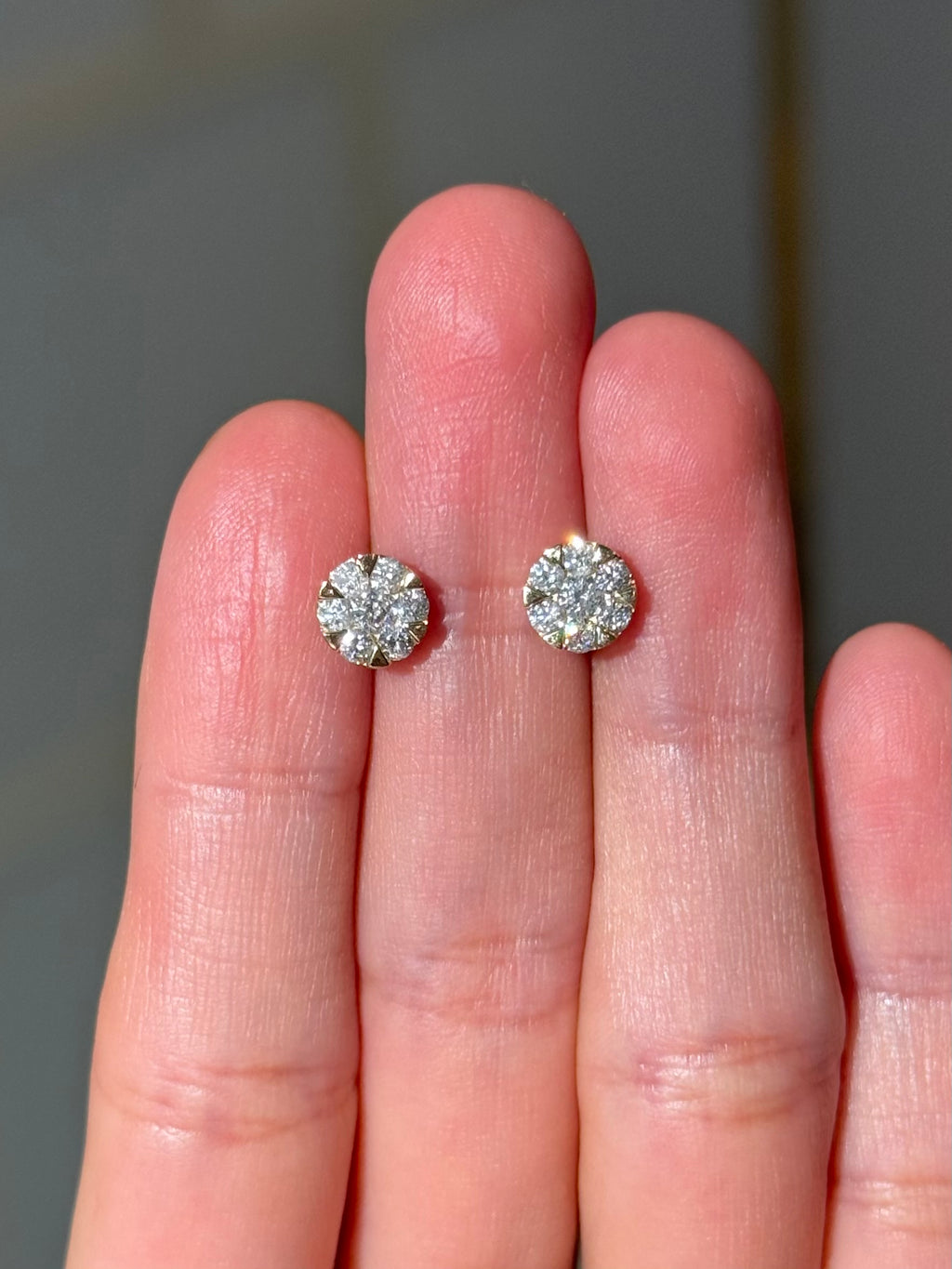 Diamond Cluster Stud Earrings in 14K Yellow Gold – 0.75 CTW Natural Diamonds