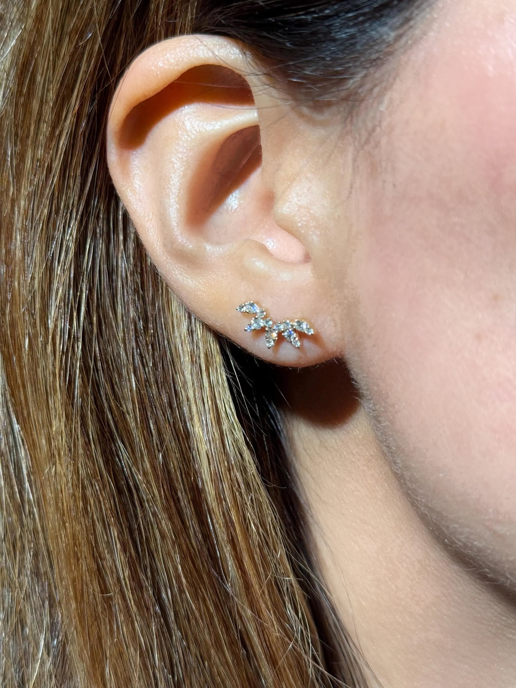 Diamond Stud Crawler Earrings in 14k Yellow Gold