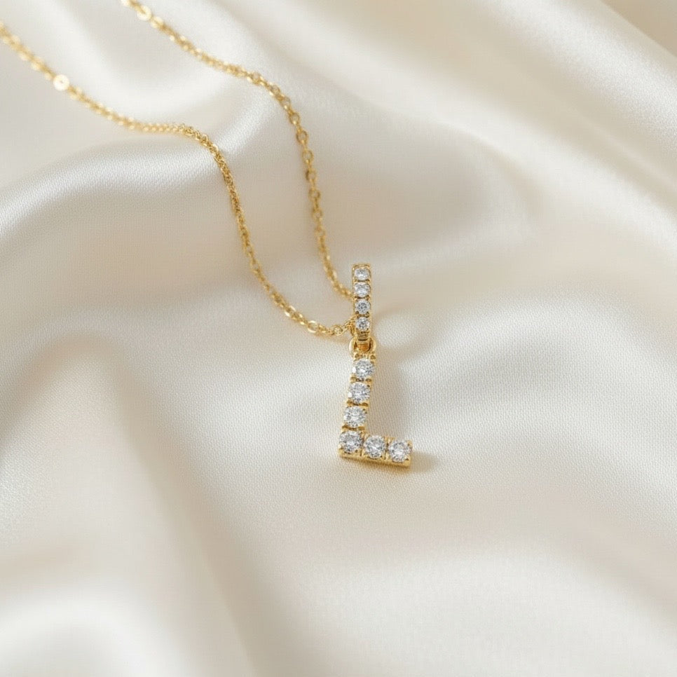 Diamond Initial “L” Necklace in 14K Yellow Gold – 0.10 CTW Natural Diamonds