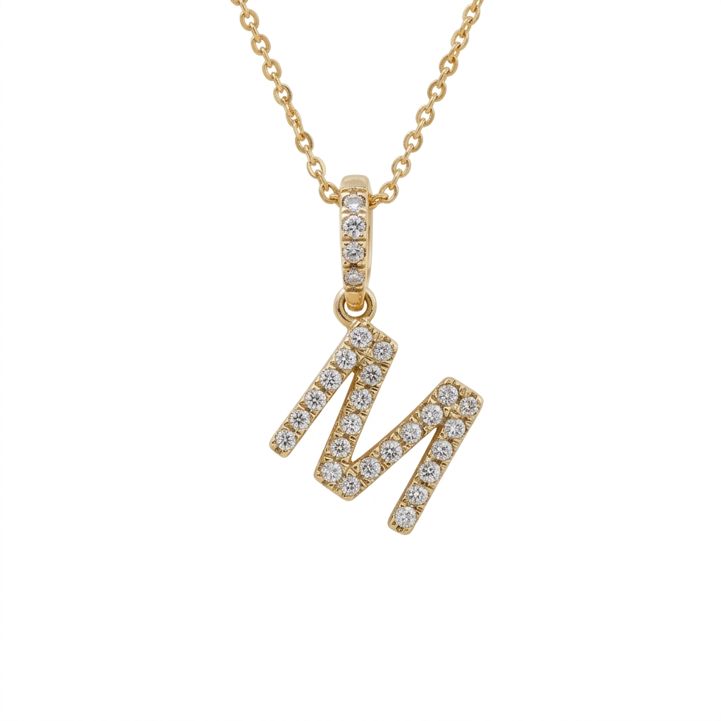 Diamond Initial “M” Necklace in 14K Yellow Gold – 0.10 CTW Natural Diamonds