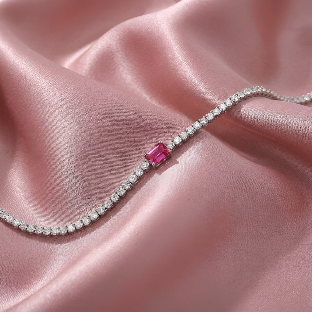 Ruby Diamond Tennis Bracelet in 14K Diamond Gold