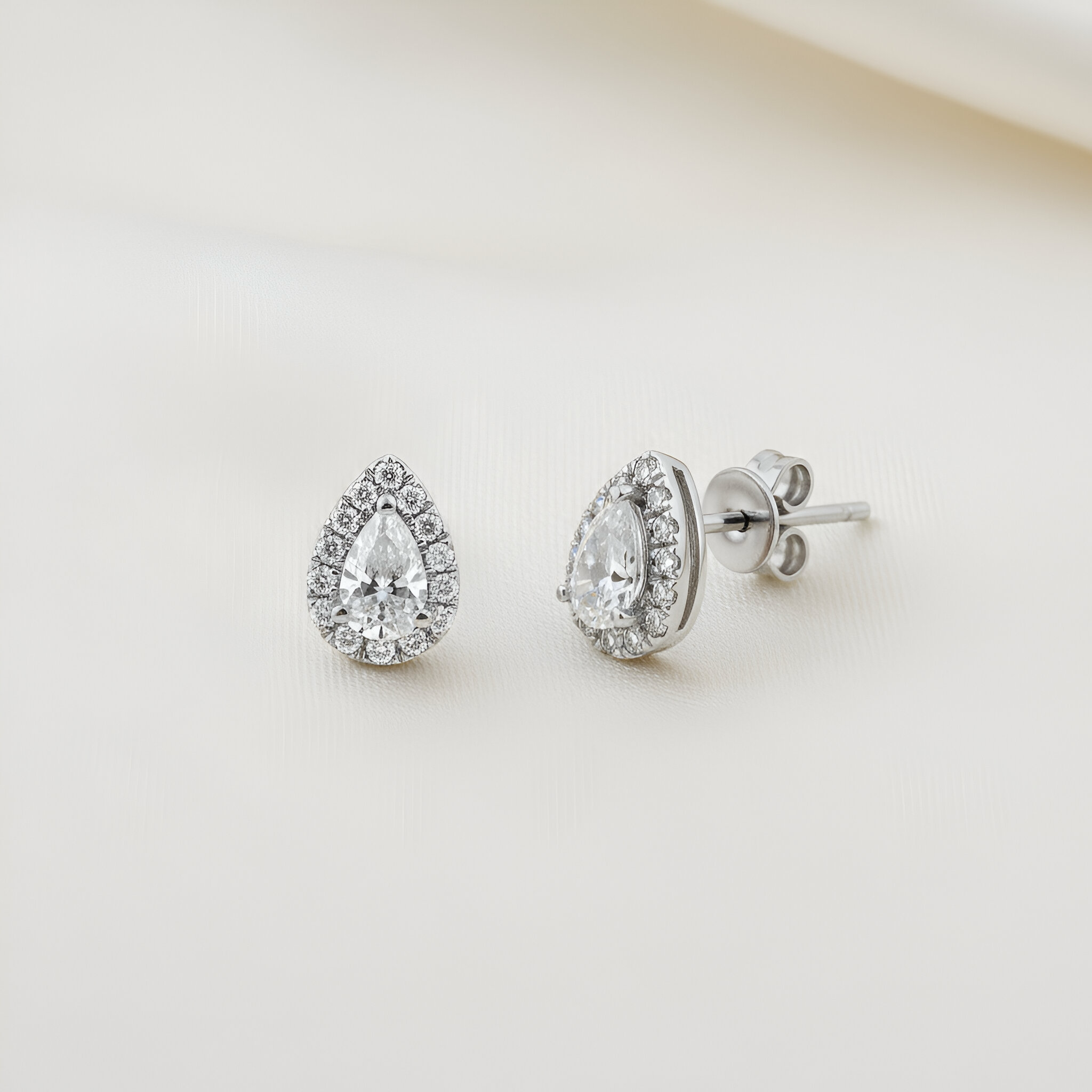 Pear Shape Diamond Earrings Studs in 14K White Gold