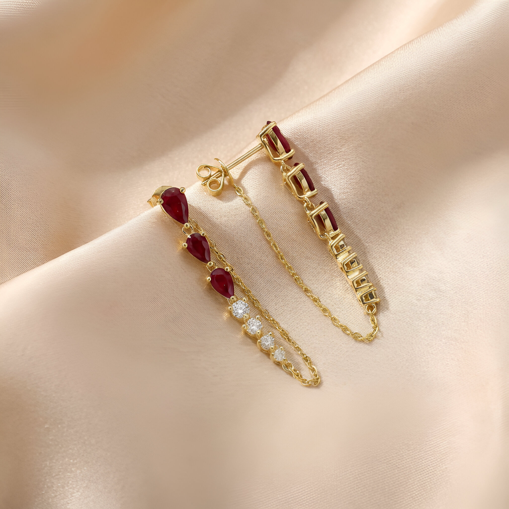 Diamond Ruby Earrings in 14K Yellow Gold
