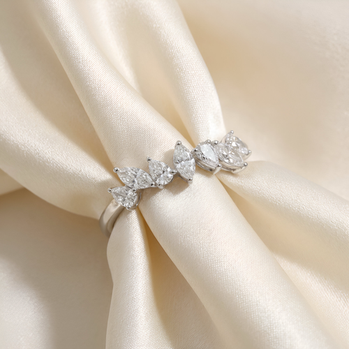 Asymmetrical Diamond Band Ring with Marquise & Pear Diamonds in 18K White Gold – 0.63 CTW