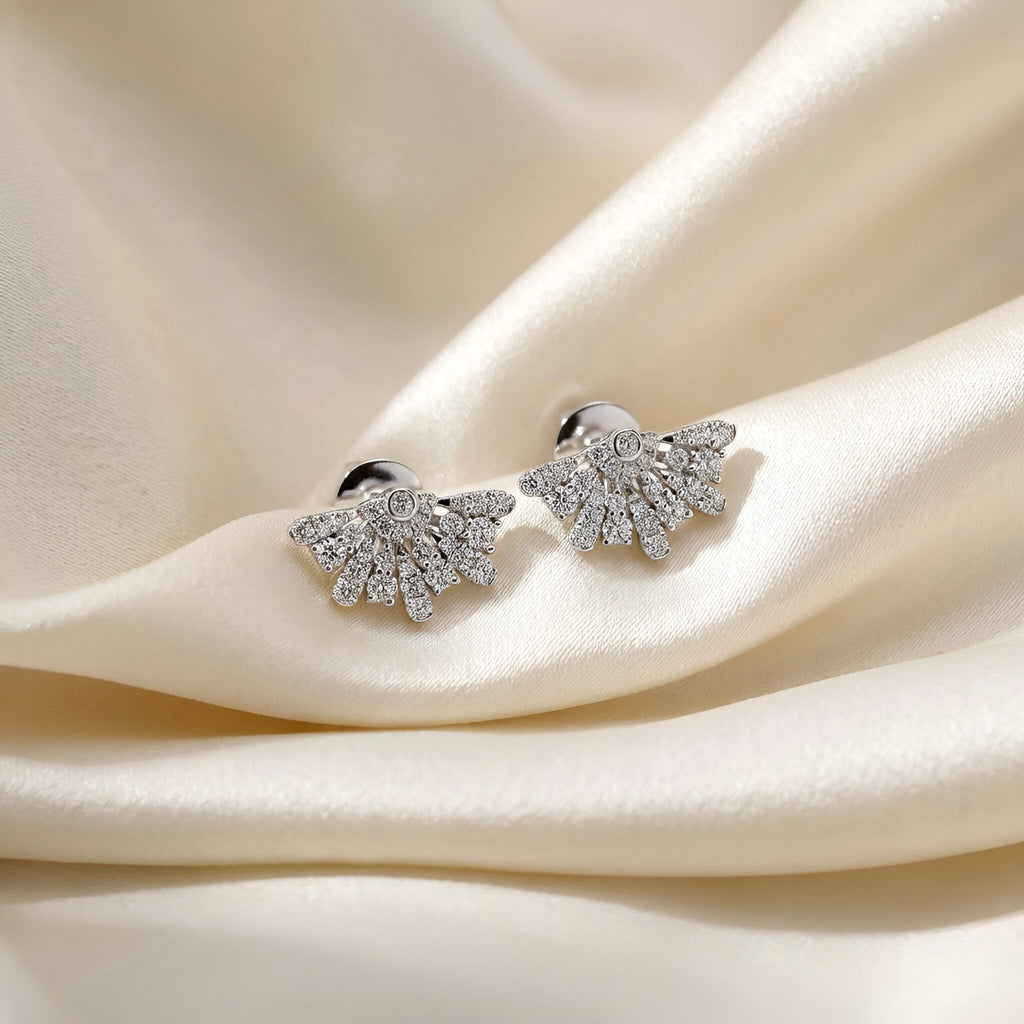 Diamond Abanico Earrings in 14K White Gold
