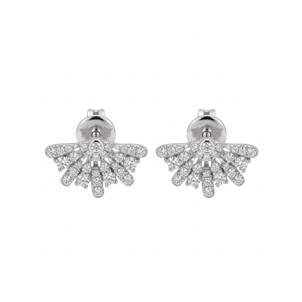 Diamond Abanico Fan Earrings in 14K White Gold – 0.51 CTW Elegant Fine Jewelry