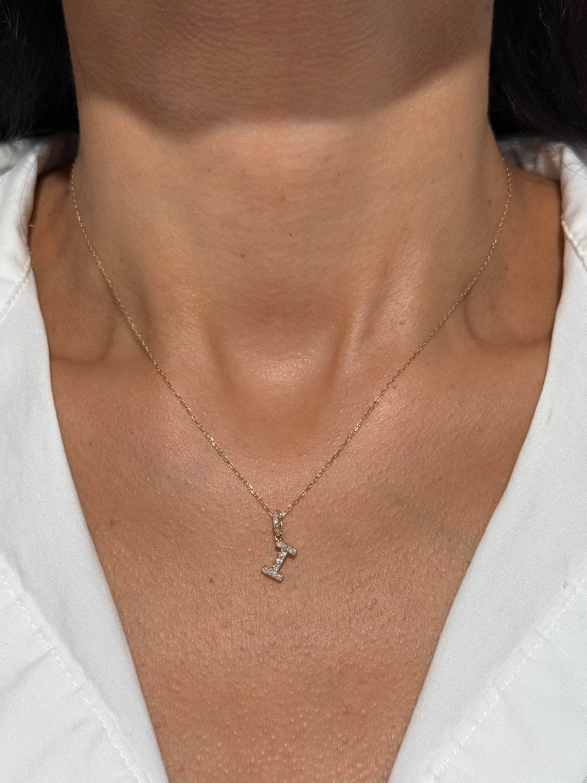 Diamond Initial “I” Necklace in 14K Yellow Gold – 0.12 CTW Natural Diamonds