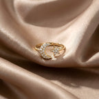 Moon & Star Diamond Ring in 14K Yellow Gold – Celestial Design