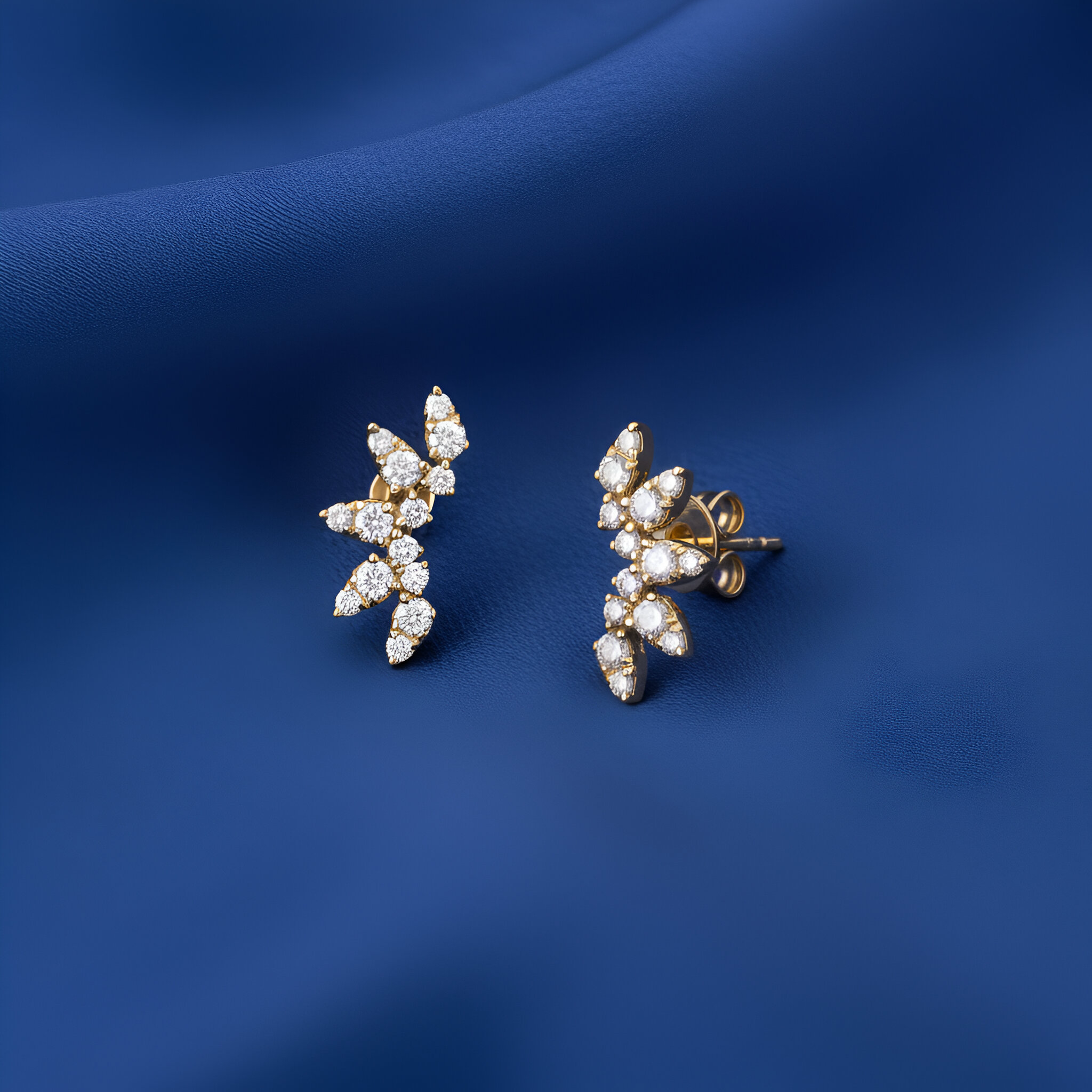 Diamond Stud Crawler Earrings in 14k Yellow Gold