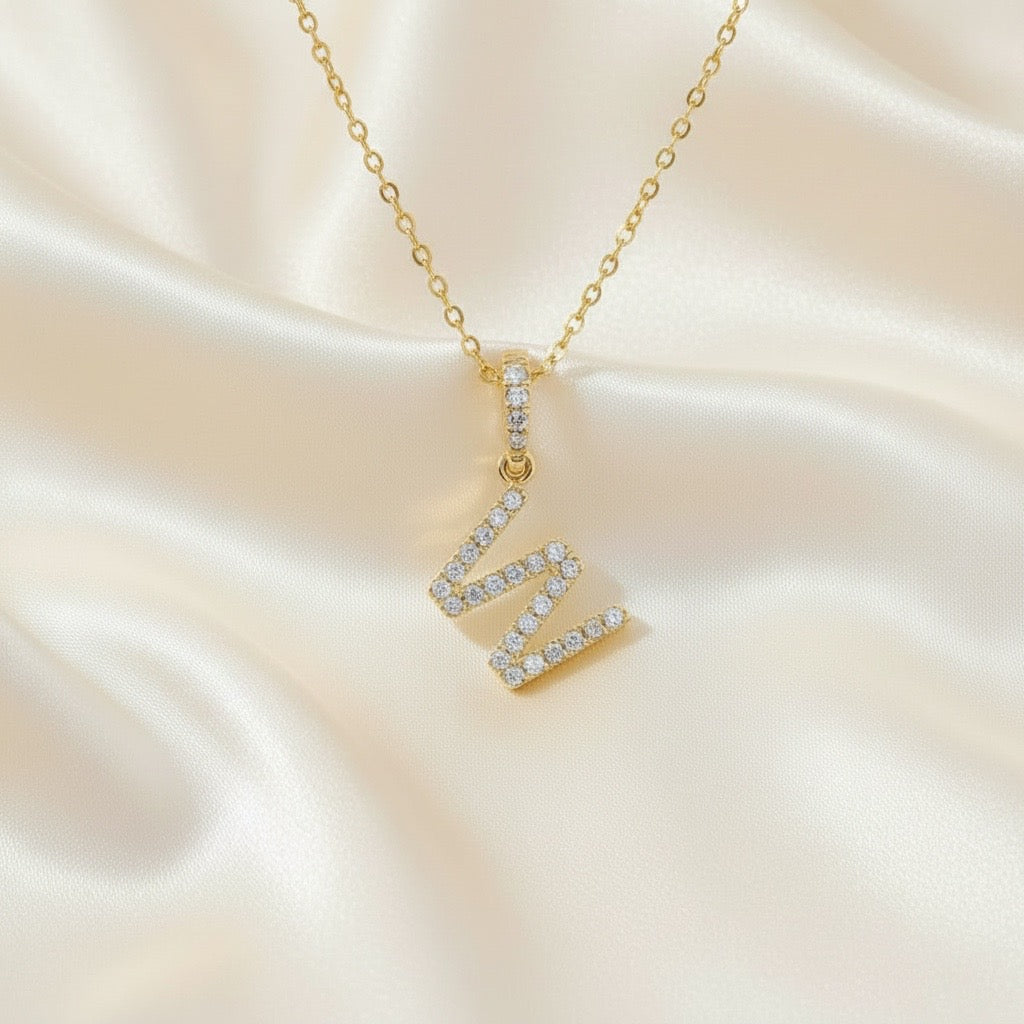 Diamond Initial “W” Necklace in 14K Yellow Gold – 0.10 CTW Natural Diamonds