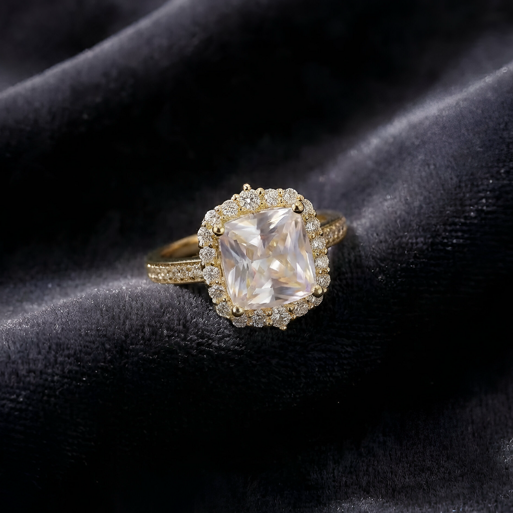 Rainbow Moonstone Diamond Ring in 14K Yellow Gold