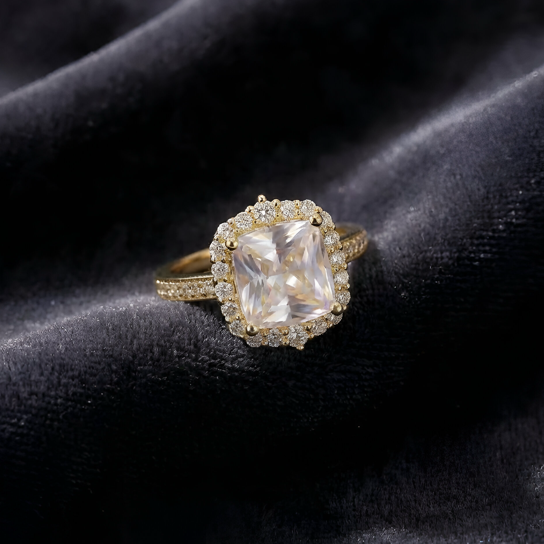 Rainbow Moonstone Diamond Ring in 14K Yellow Gold