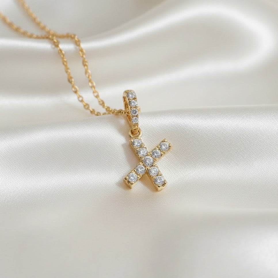 Diamond Initial “X” Necklace in 14K Yellow Gold – 0.11 CTW Natural Diamonds