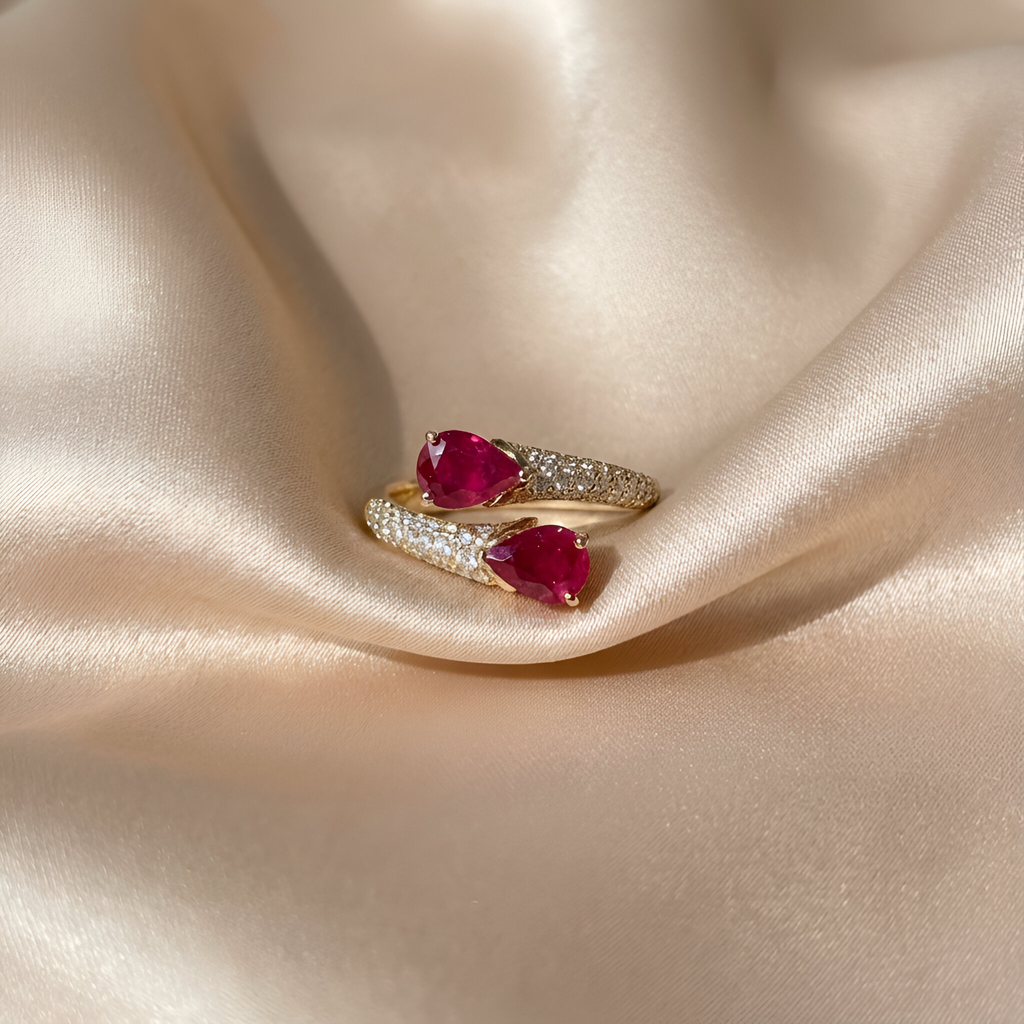 Ruby Diamond Bypass Ring in 14k Yellow Gold