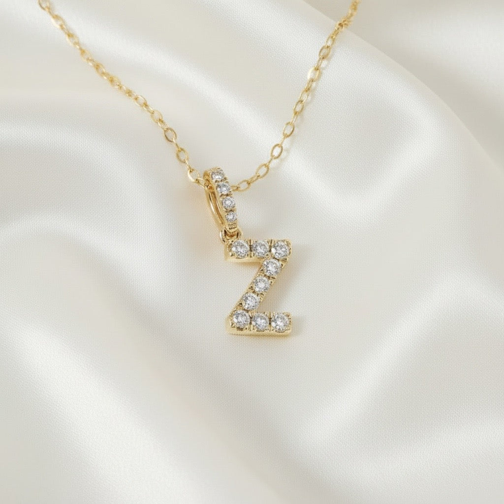 Diamond Initial “Z” Necklace in 14K Yellow Gold – 0.11 CTW Natural Diamonds