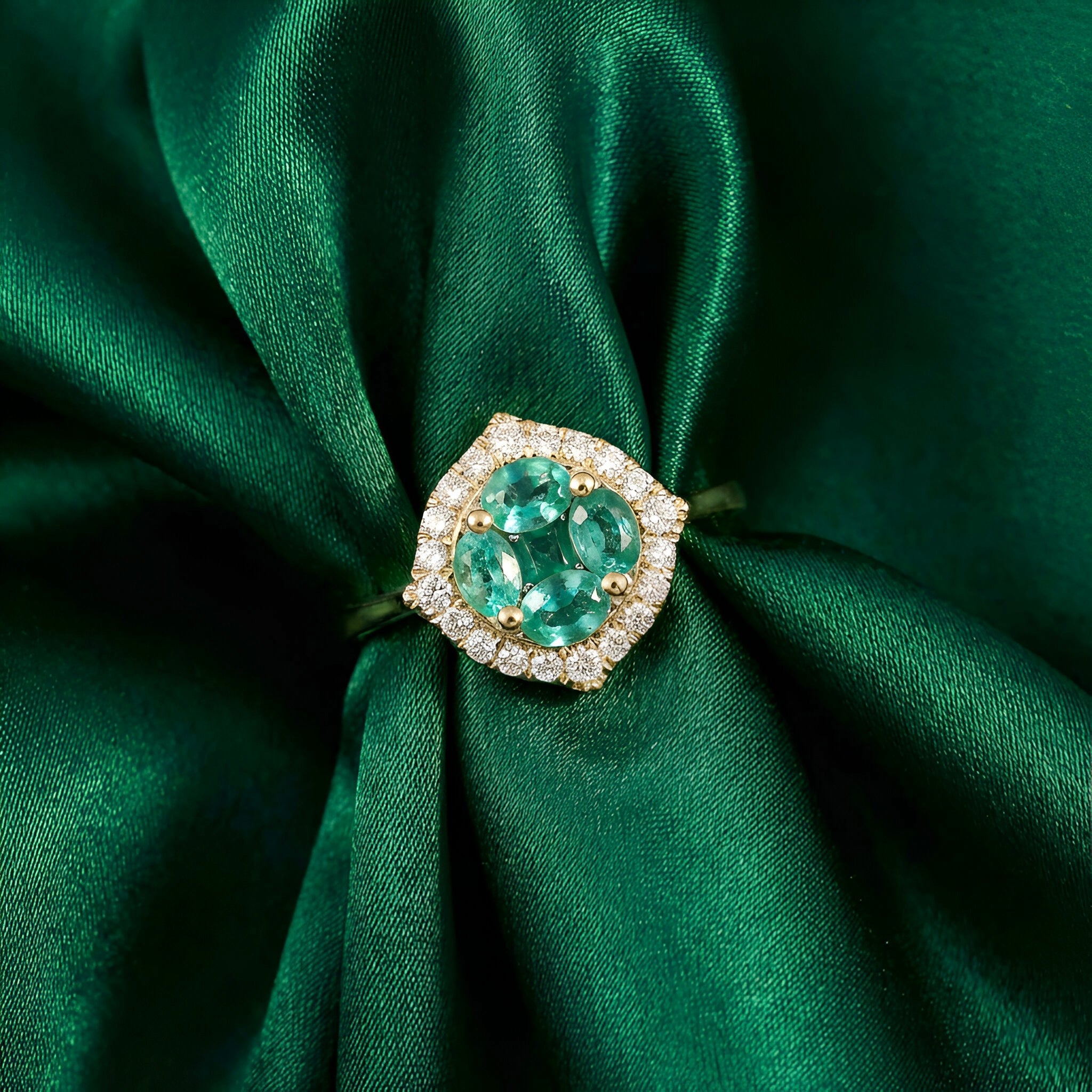Diamond Emerald Ring in 14K Yellow Gold