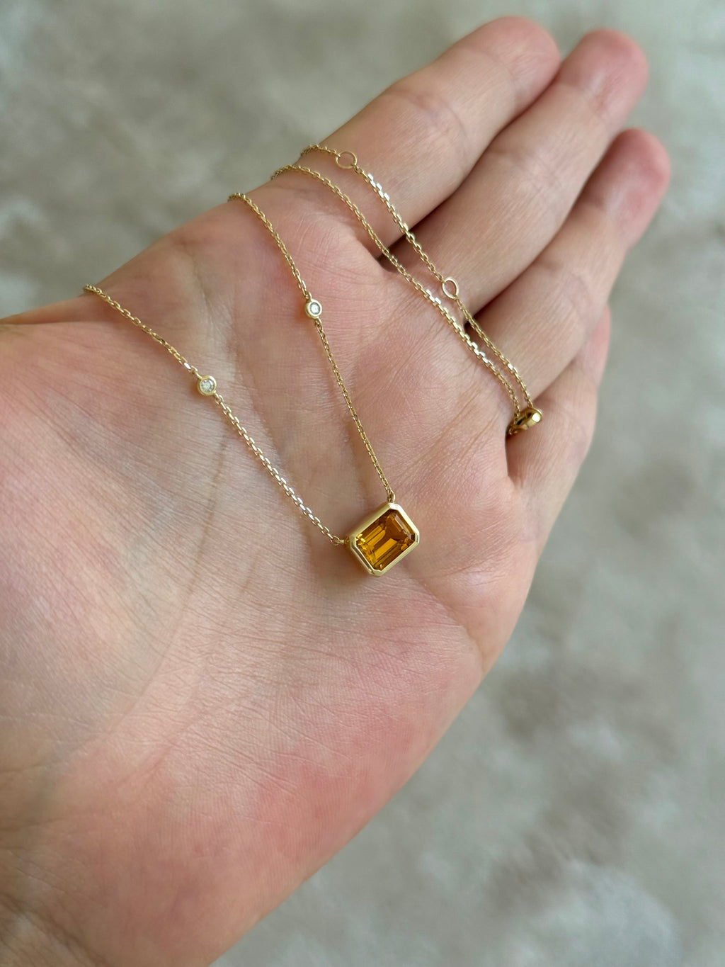 Emerald-Cut Citrine & Diamond Pendant Necklace in 14K Yellow Gold – 1.53 CT Citrine