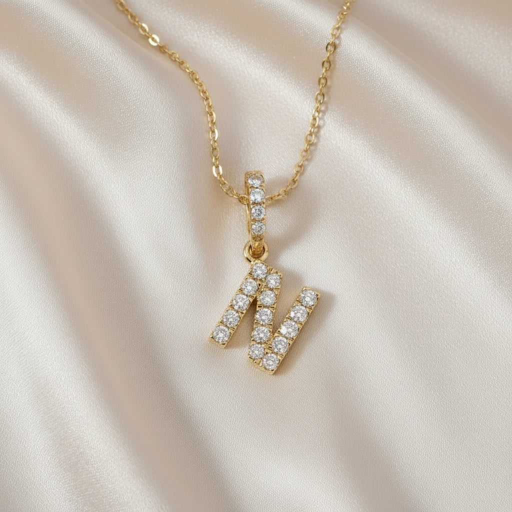 Diamond Initial “N” Necklace in 14K Yellow Gold – 0.10 CTW Natural Diamonds