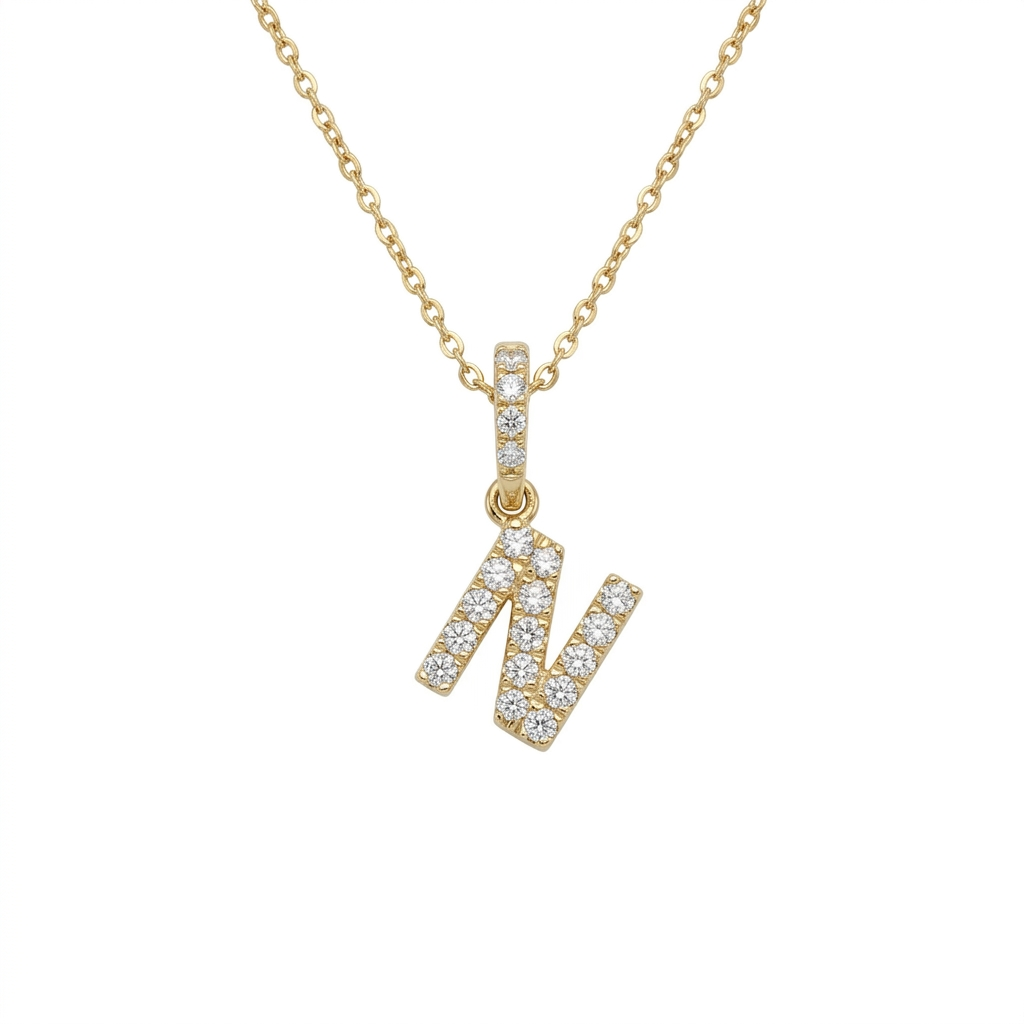 Diamond Initial “N” Necklace in 14K Yellow Gold – 0.10 CTW Natural Diamonds