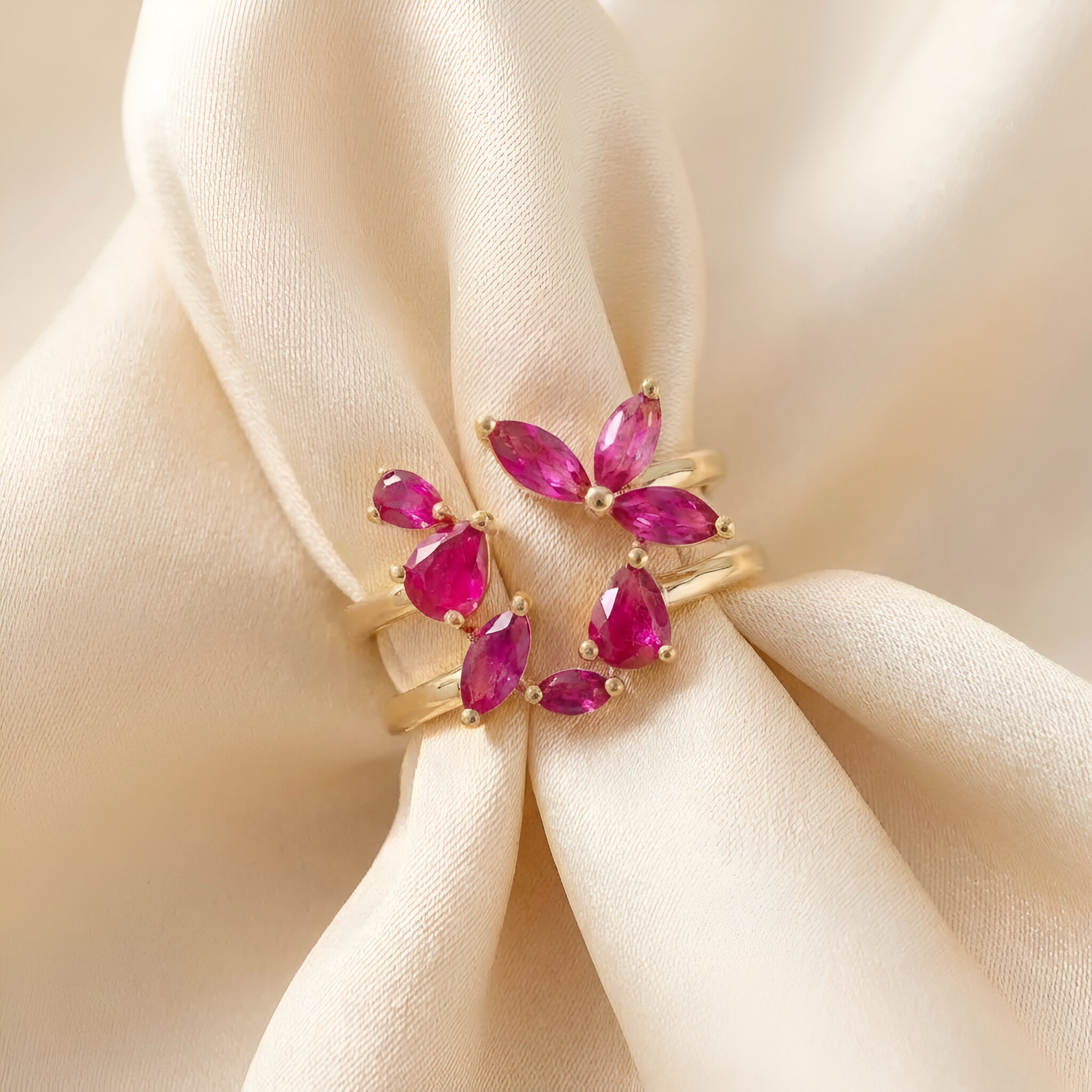 Floral Ruby Ring in 18K Yellow Gold