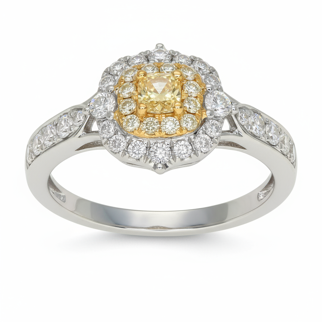 Yellow Diamond Ring in 14K Two Tone Gold