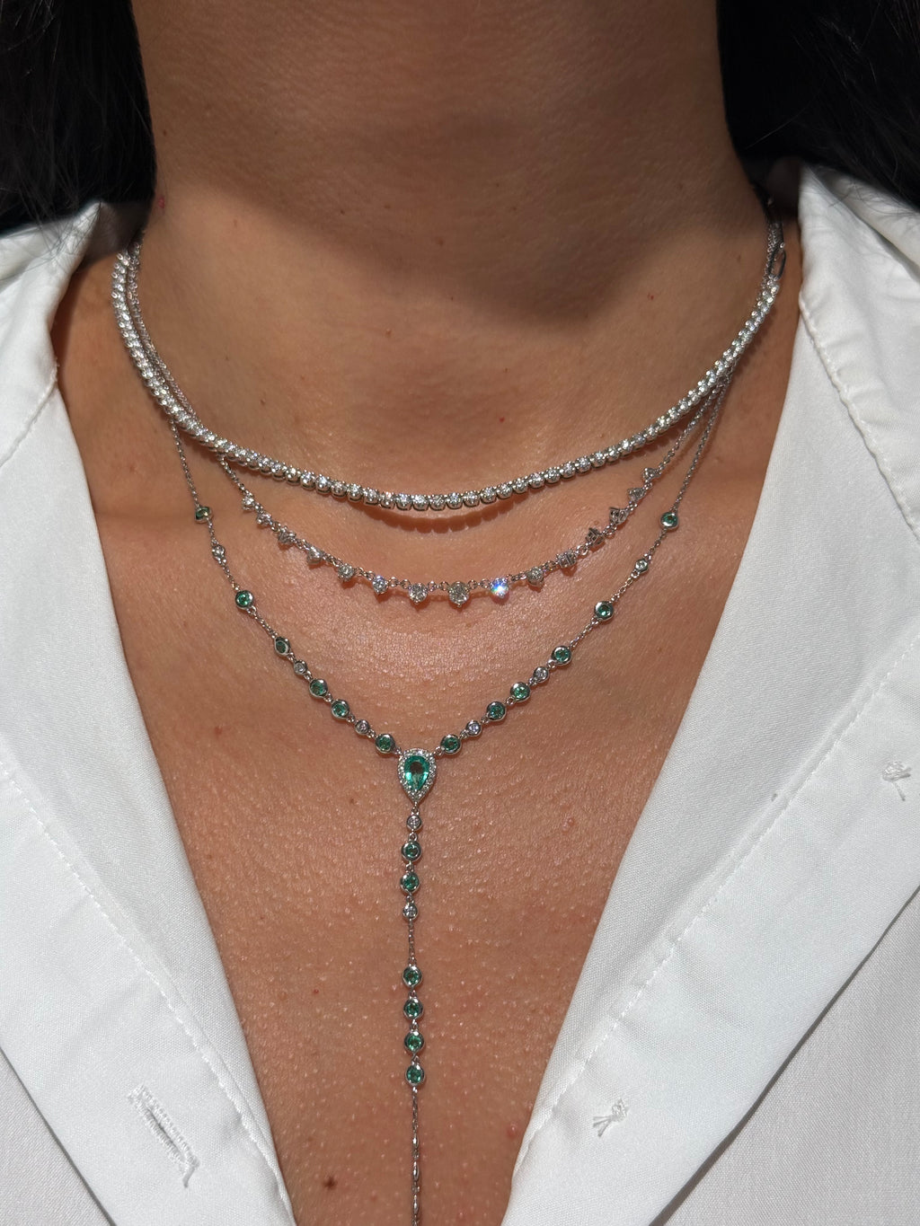 Diamond Station Necklace in 14K White Gold – 1.0 CTW Natural Diamonds