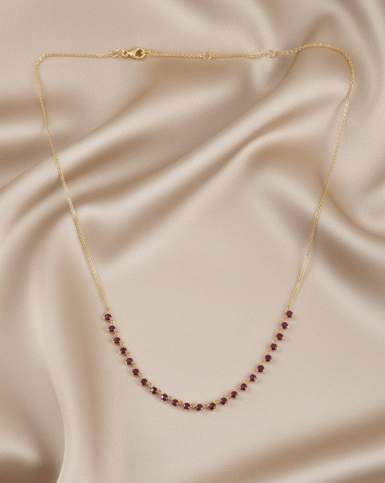 Ruby Station Necklace in 14K Yellow Gold – 2.49 CTW Natural Rubies